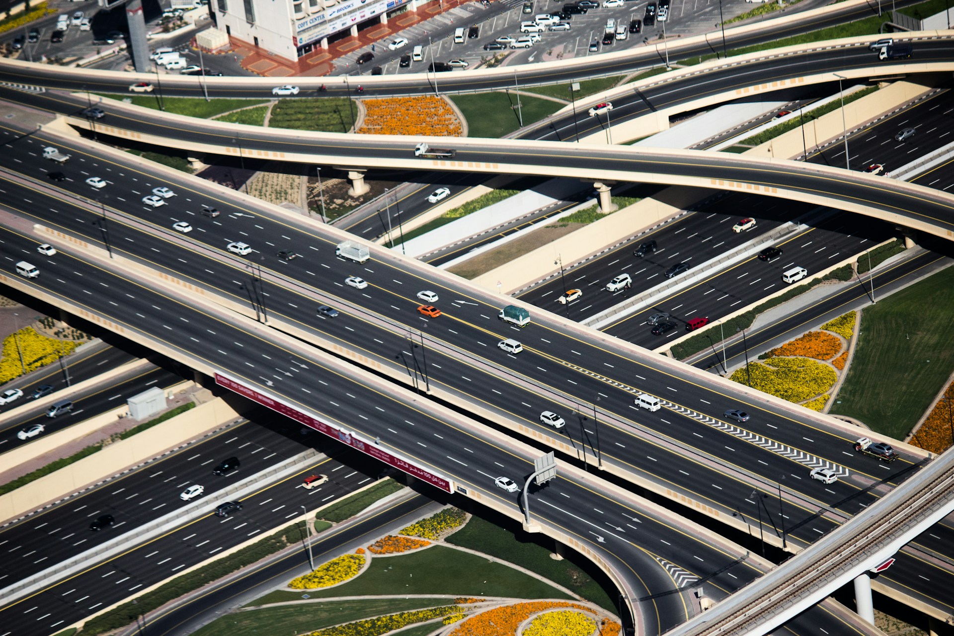 Cars driving fast on Dubai roads